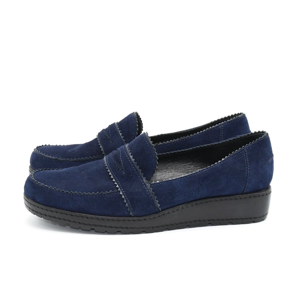 Stuart Weitzman Navy Blue Penny Loafers 8N - Picture 4 of 7